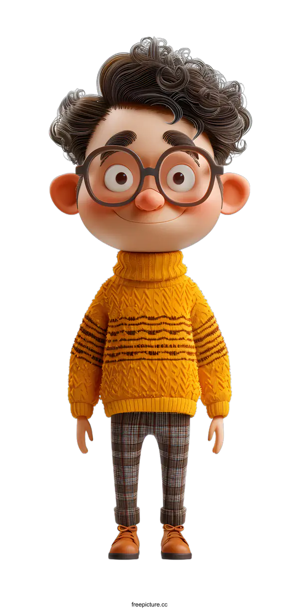 [Transparent Background PNG]Smiling Cartoon Boy in a Sweater and Glasses