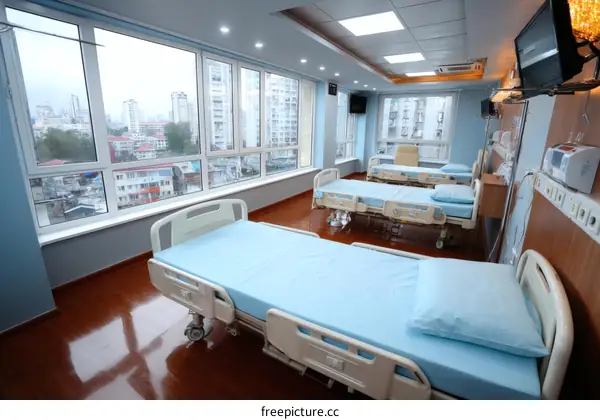 Modern Hospital Ward with City View