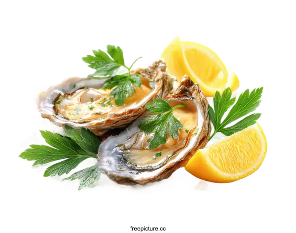 [Transparent Background PNG]Delicious Fresh Oysters with Lemon and Herbs