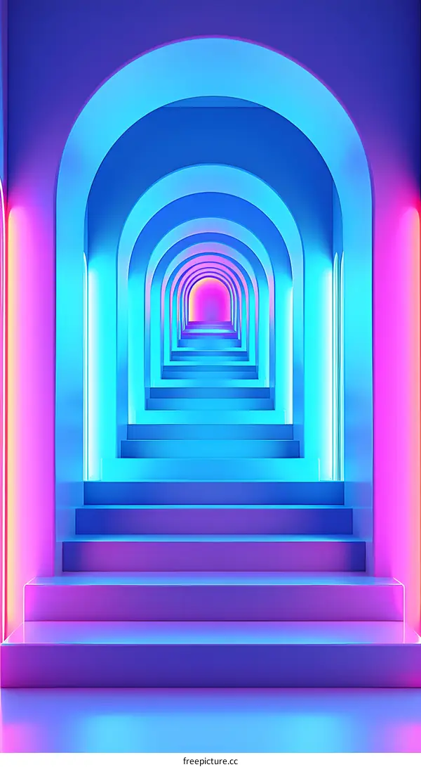 Abstract Neon Archway Tunnel Interior Design