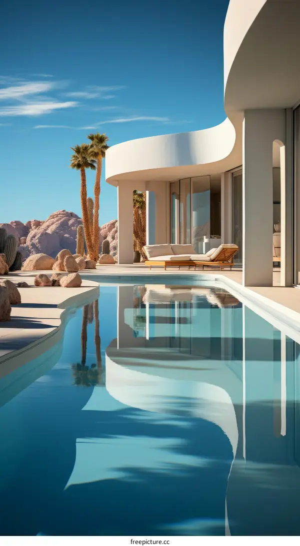 Modernist desert house with pool and mountain views