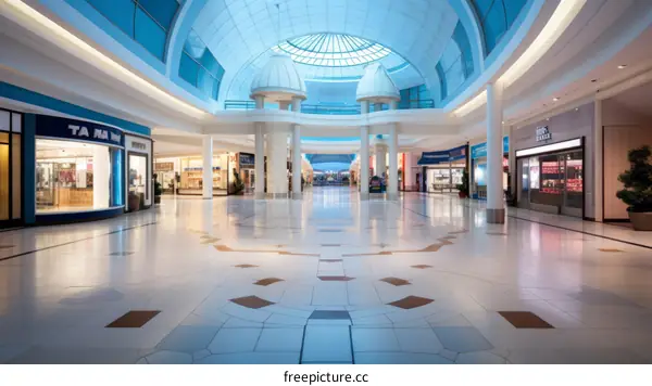 An empty shopping mall with a large atrium