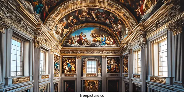 Ornate Interior of a Chapel with Frescoed Ceiling