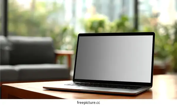 Laptop on Wooden Table in a Cozy Room