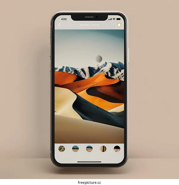 Mobile Phone Screen Displaying Desert Landscape