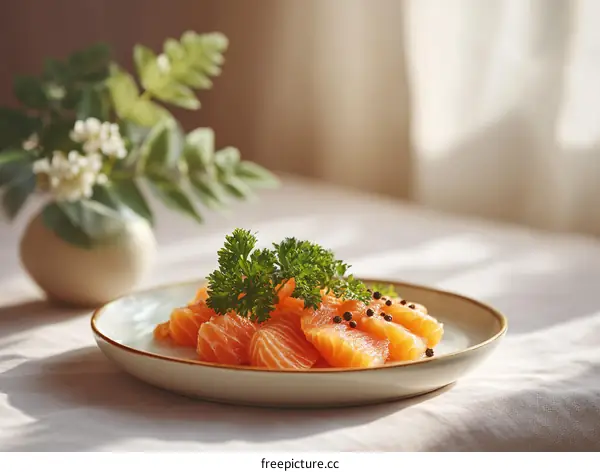 Deliciously Sliced Salmon with Fresh Herbs