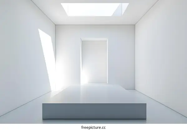 Minimalist White Room with a Platform and Skylight