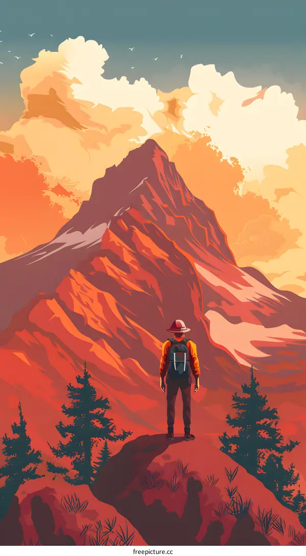 Man Standing On A Mountaintop With A View Of A Distant Mountain Range