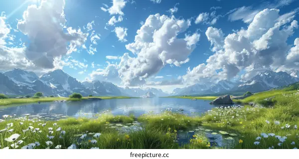 Serene Reflections of Majestic Mountains and Azure Sky