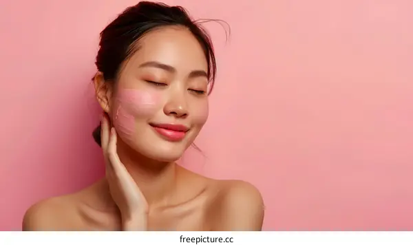 Woman with Pink Face Mask on a Pink Background