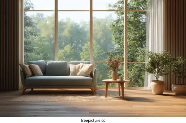 Modern Living Room with Large Window View