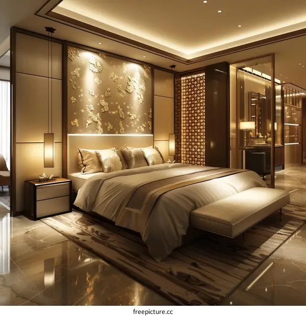 Modern Bedroom Interior Design with Golden Accents