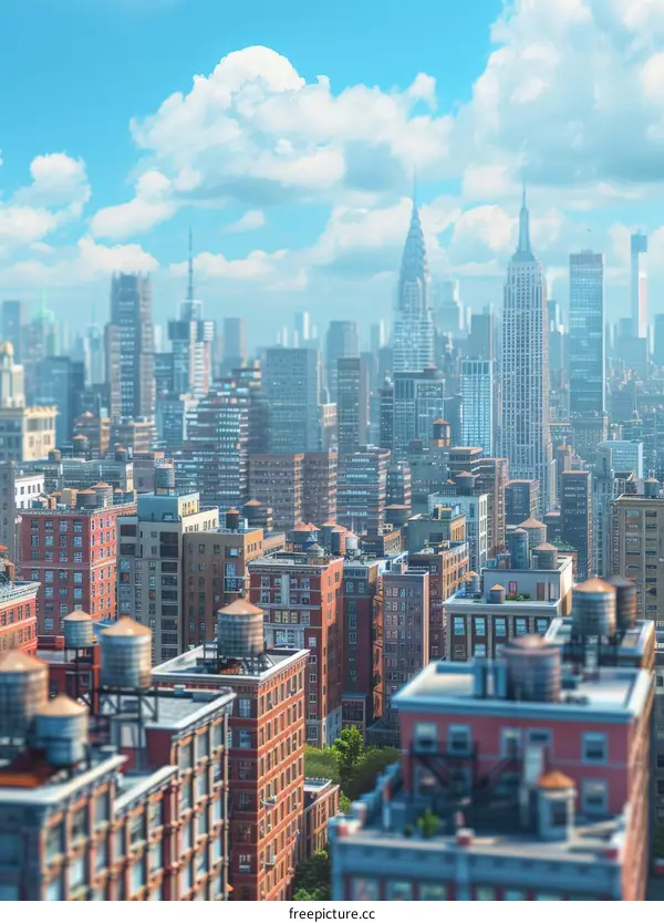Modern Cityscape with Tall Buildings and Blue Sky