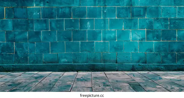Distressed Blue Grunge Wall and Floor Tiles Background