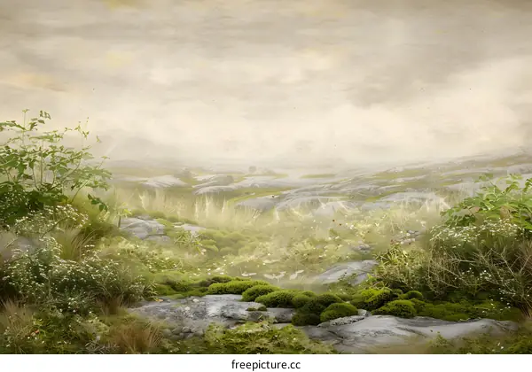 Landscape Photography With Mossy Rocks And Greenery