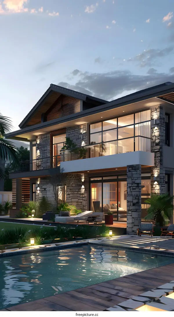 Modern Luxury Home with Swimming Pool and Backyard