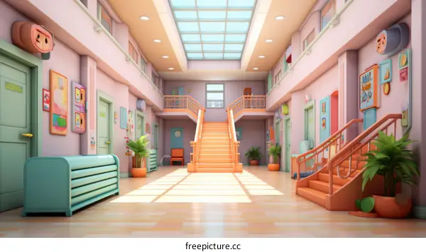 Bright Hallway with Stairs Leading to Second Floor