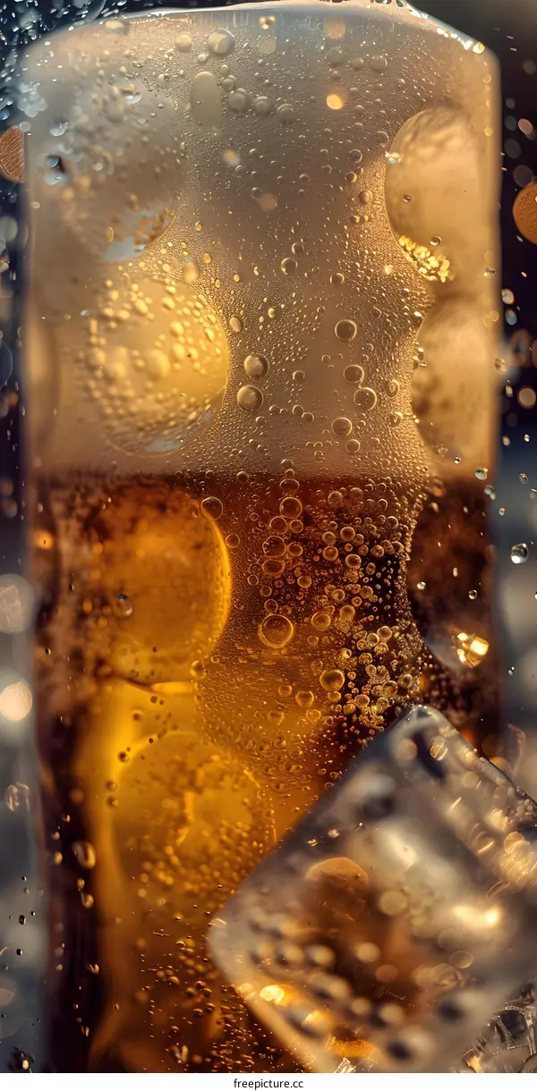 Close up of a Glass of Beer with Ice