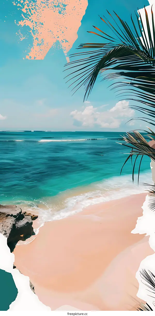 Tropical Beach Scene with Palm Tree and Turquoise Water