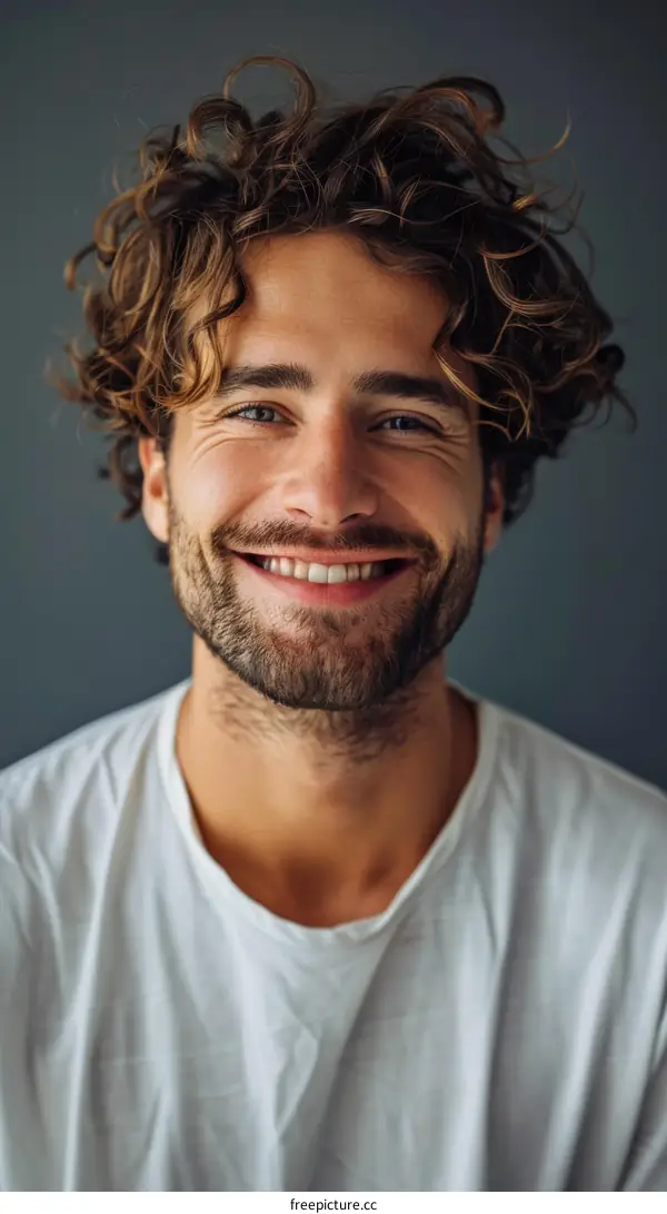Smiling Man with Curly Hair