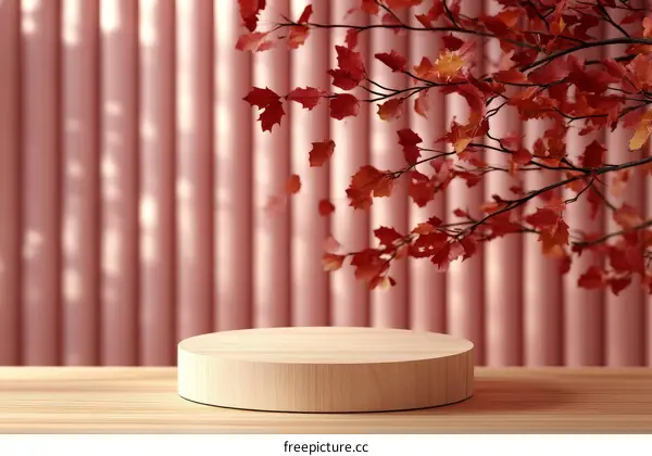 Autumn Leaves Displaying Wooden Podium