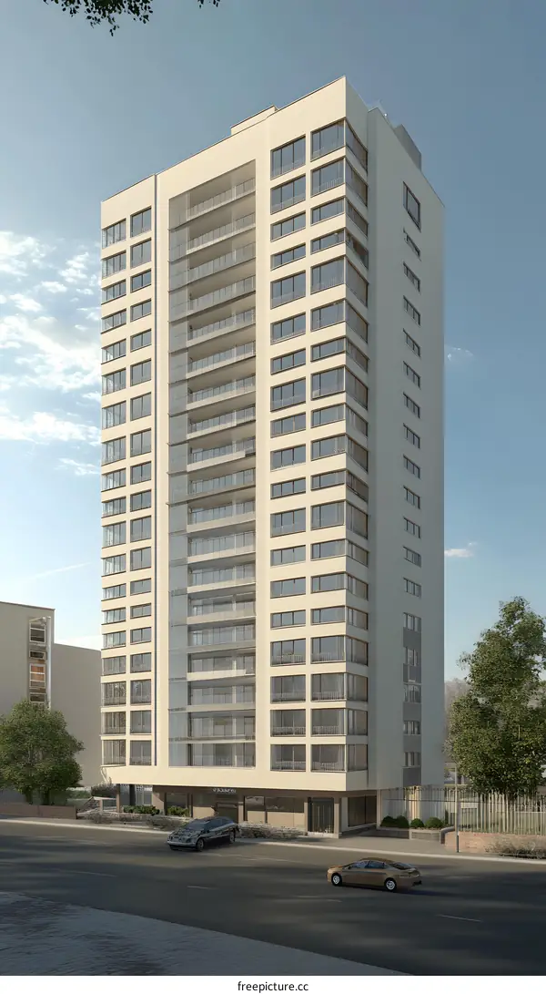 Modern Building with Glass Windows and Balconies