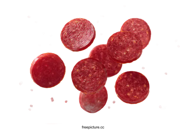 [Transparent Background PNG]Slices of Red Sausage in Motion
