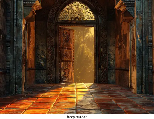 Ornate Double Doorway with Bright Light Shining