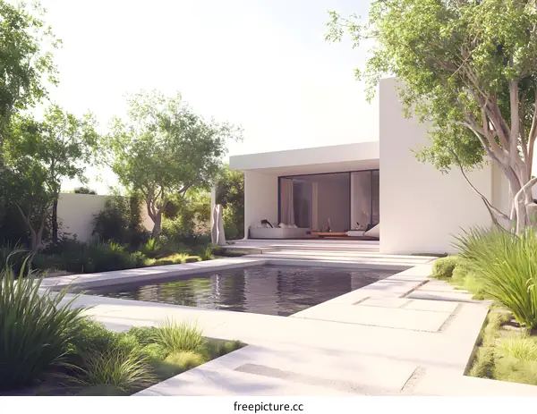 Modern Minimalist House With Swimming Pool And Greenery