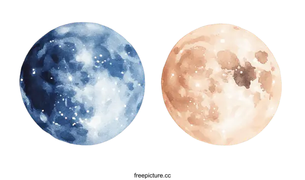 [Transparent Background PNG]Watercolor Illustration of Two Moons