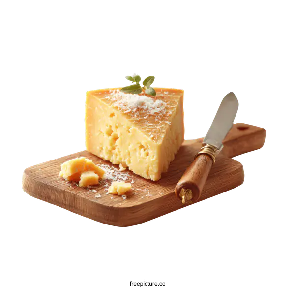 [Transparent Background PNG]Delicious Parmesan Cheese on Wooden Cutting Board
