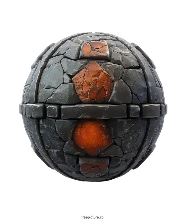 [Transparent Background PNG]Stone Sphere with Orange Inlays
