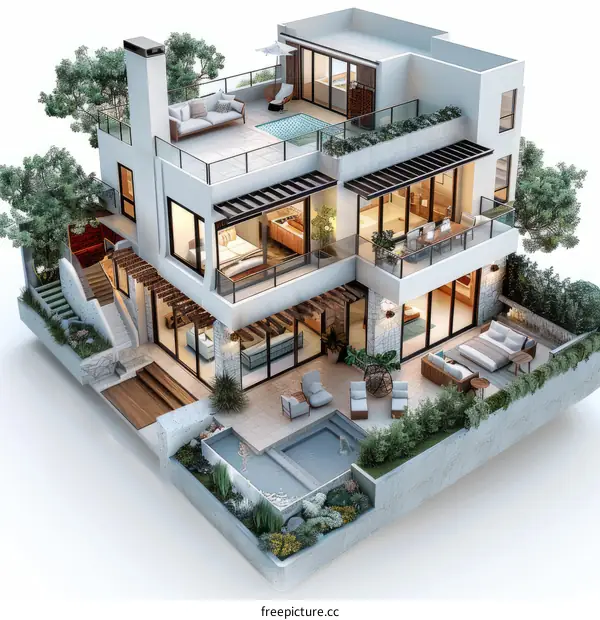 Modern luxury house with pool and garden