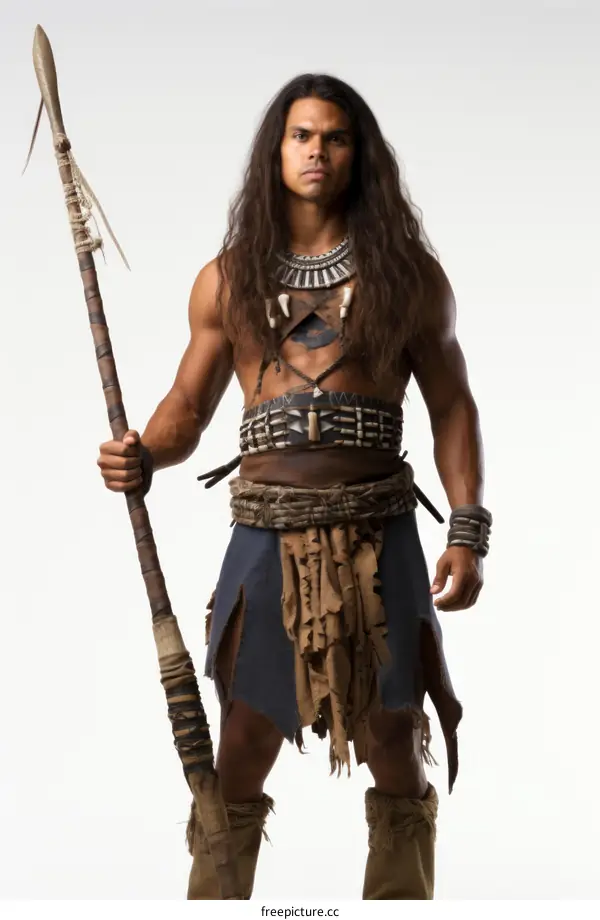 Polynesian man holding a spear