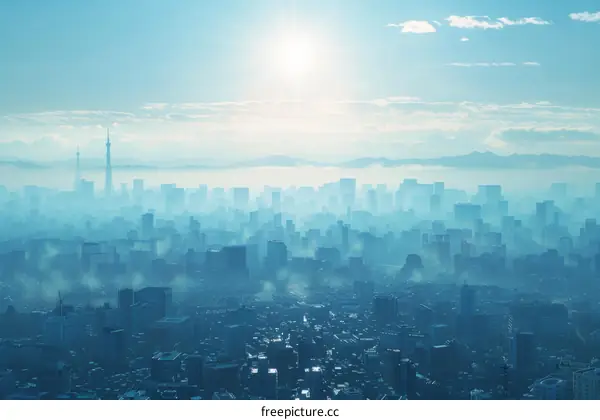 Misty Cityscape Aerial View