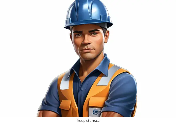 Hispanic construction worker wearing hardhat and safety vest