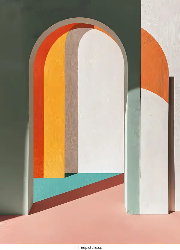 Abstract Wall Art with Arches and Colored Panels