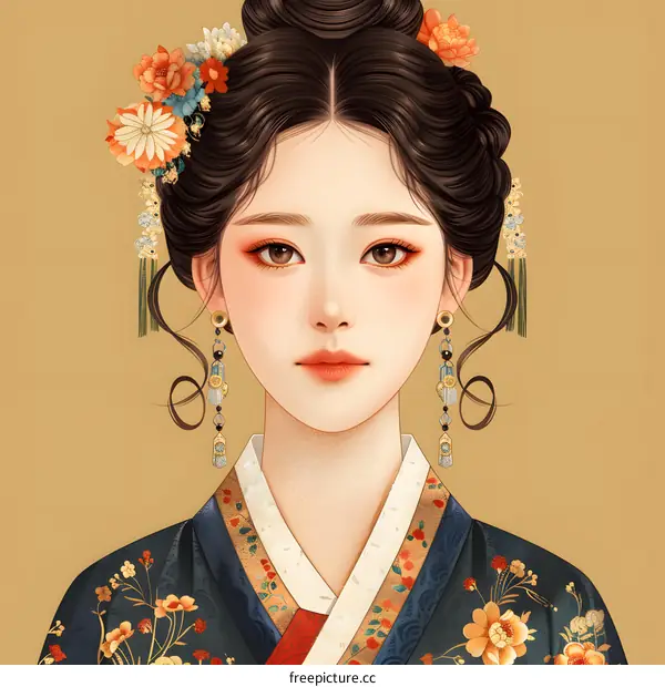 Portrait of a young woman in traditional Korean dress