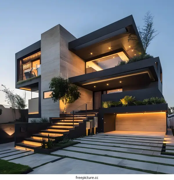 Modern House Exterior With Concrete And Black Facade