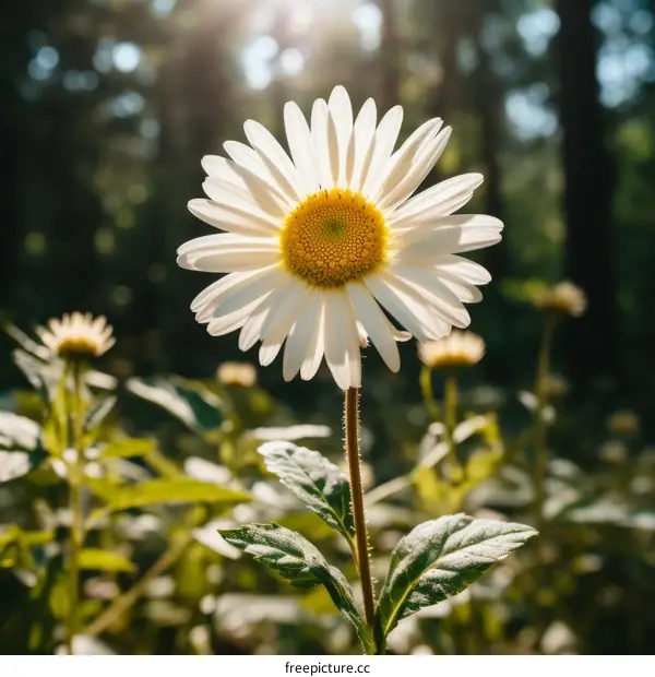 Close-up of a white daisy flower in a field with a blurred background