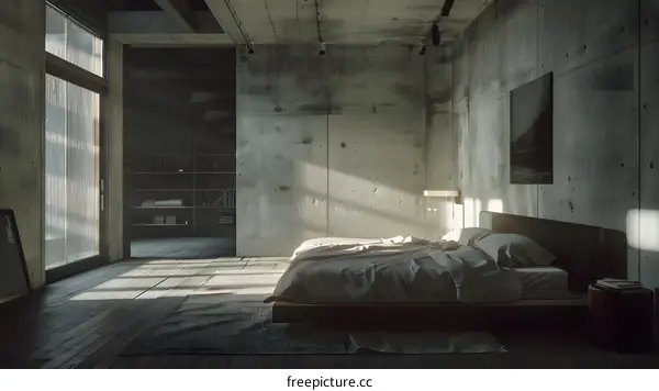 Minimalist Bedroom Interior Design With Concrete Walls And Natural Light