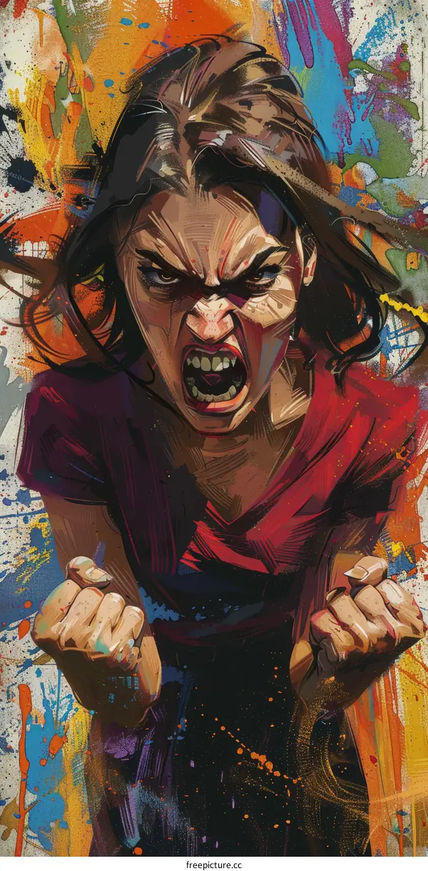 Angry Woman with Colorful Background