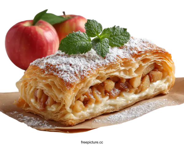 [Transparent Background PNG]Delicious Apple Strudel with Powdered Sugar
