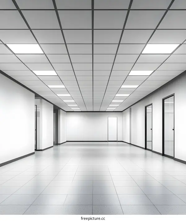 Empty White Office Interior Design with Tiled Ceiling