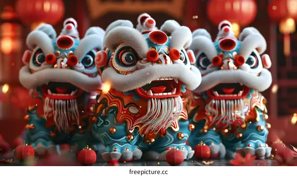 Three Chinese lions