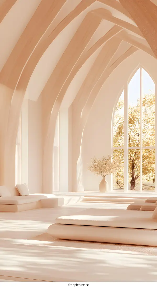 Minimalist Modern Interior Design with Arch Wood Ceiling