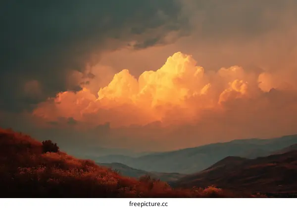 Dramatic Sunset Clouds Over Mountain Ranges