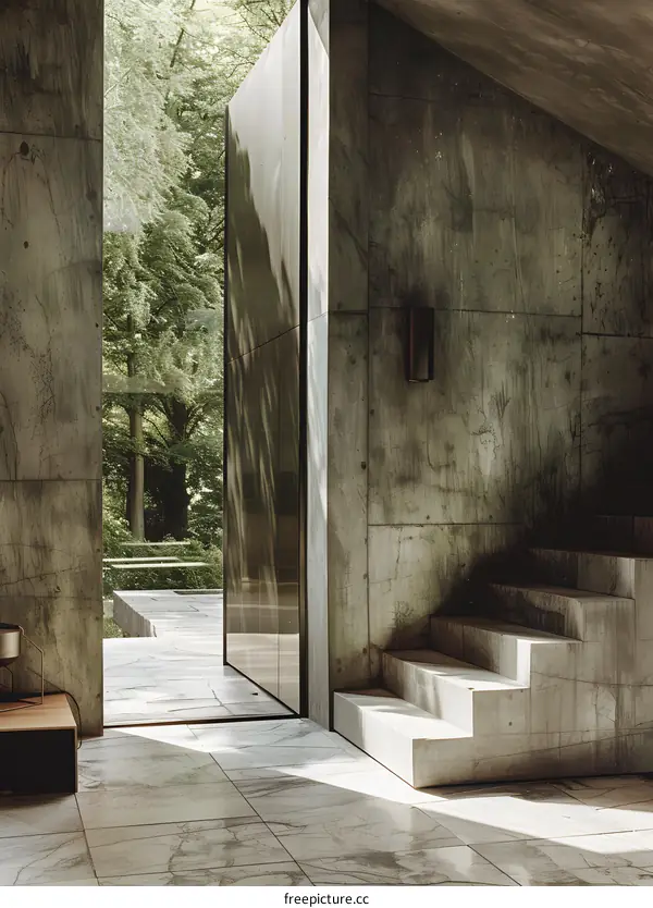 Modern Minimalist Interior Design with Concrete Walls and Stairs