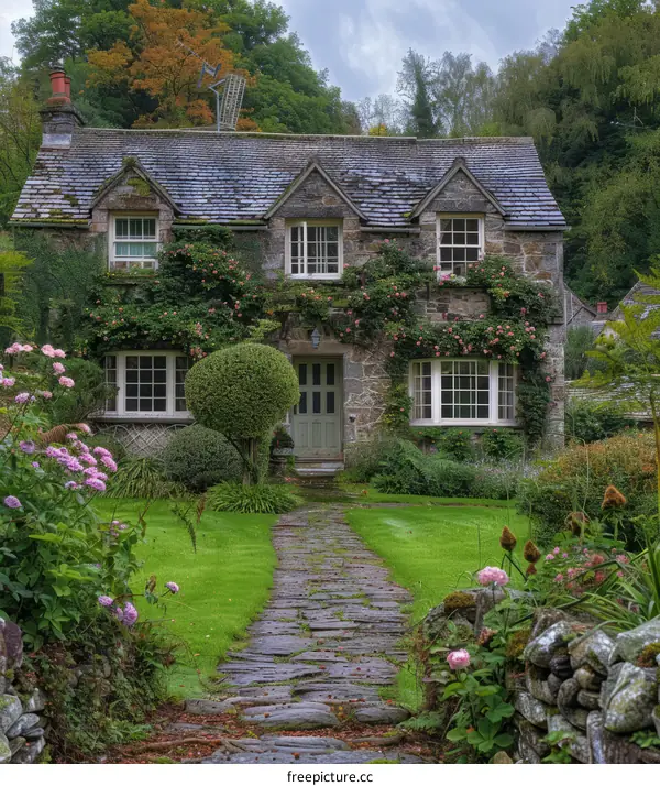 Charming Stone Cottage with Lush Flower Garden