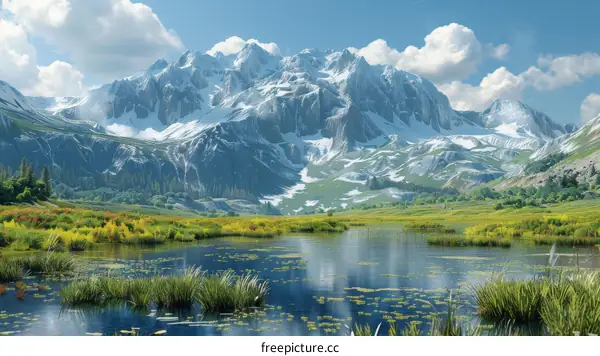 Majestic Mountain Lake with Wildflowers